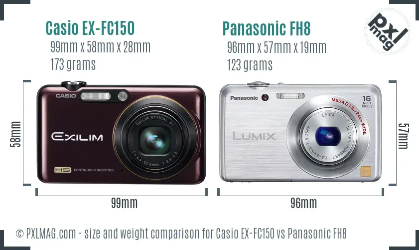 Casio EX-FC150 vs Panasonic FH8 size comparison