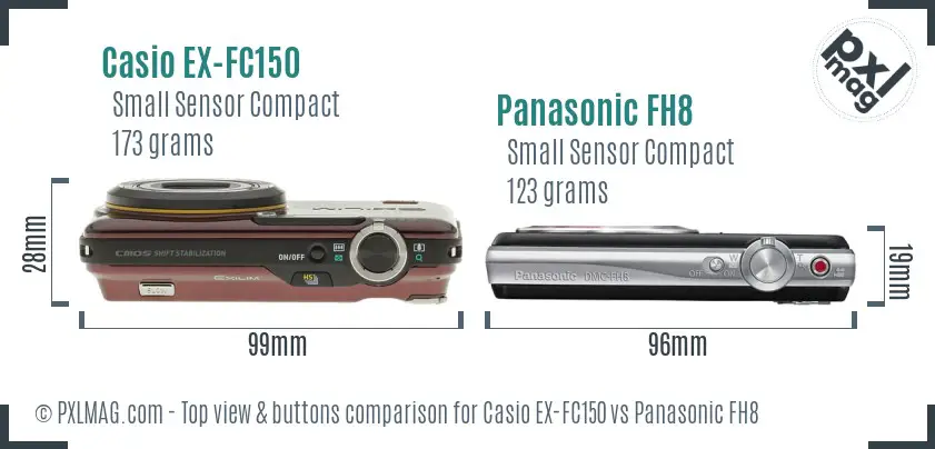 Casio EX-FC150 vs Panasonic FH8 top view buttons comparison