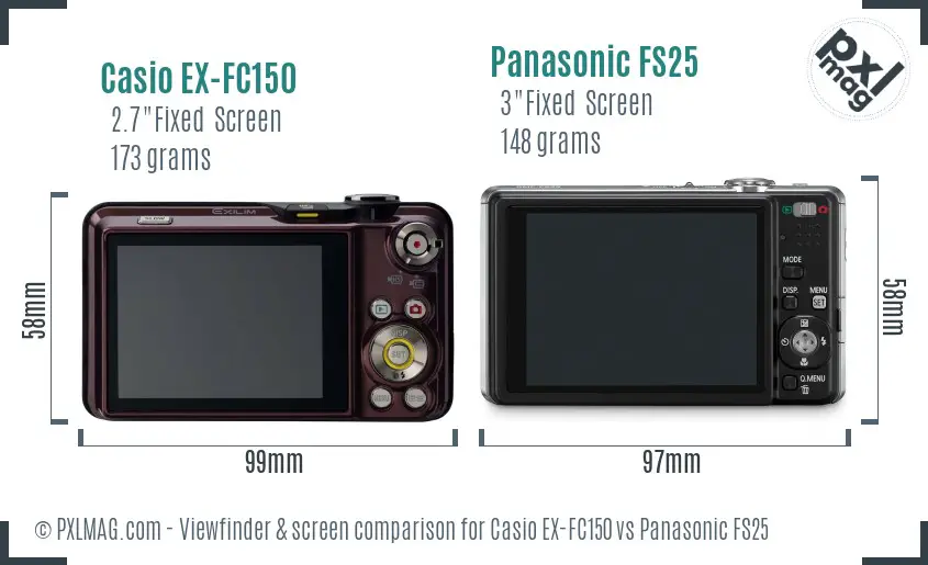 Casio EX-FC150 vs Panasonic FS25 Screen and Viewfinder comparison