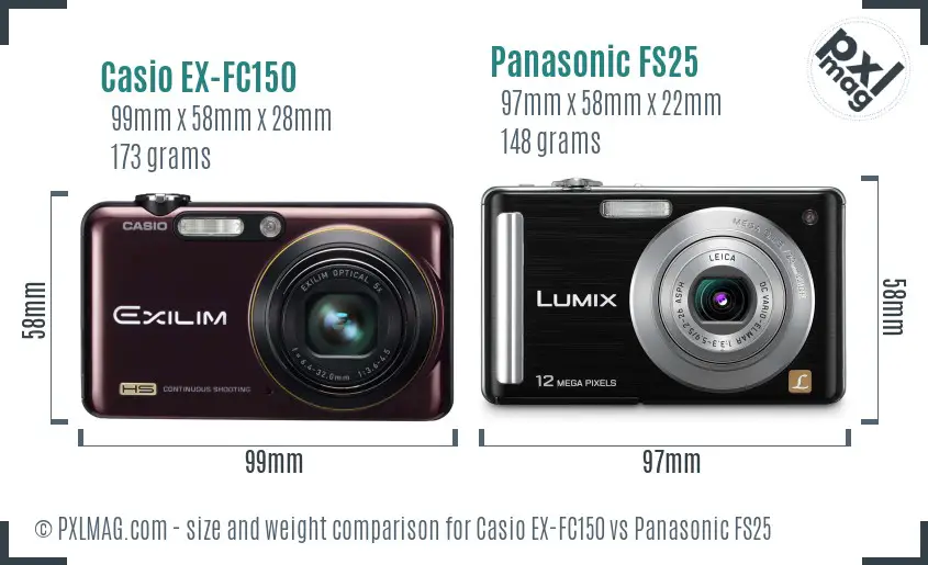 Casio EX-FC150 vs Panasonic FS25 size comparison
