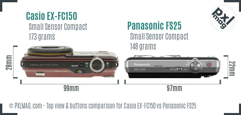 Casio EX-FC150 vs Panasonic FS25 top view buttons comparison