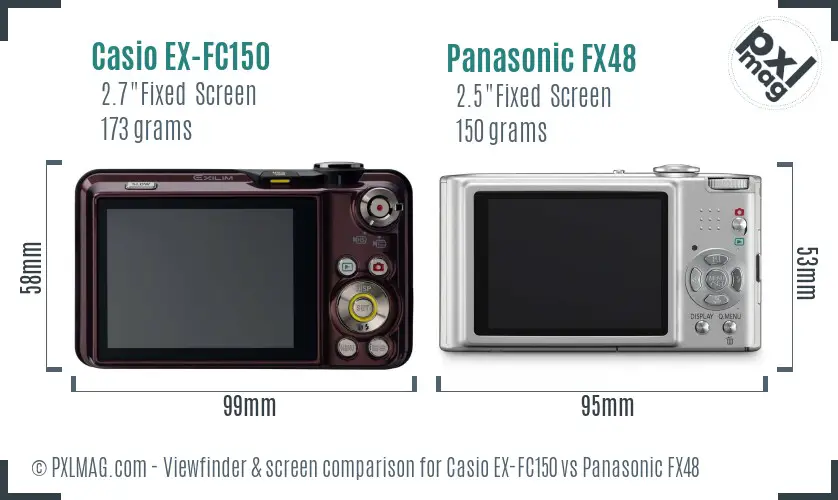Casio EX-FC150 vs Panasonic FX48 Screen and Viewfinder comparison