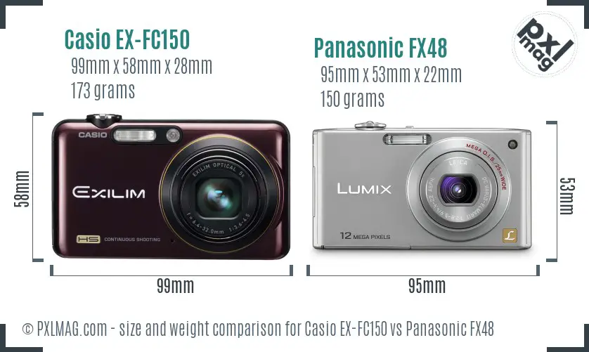 Casio EX-FC150 vs Panasonic FX48 size comparison
