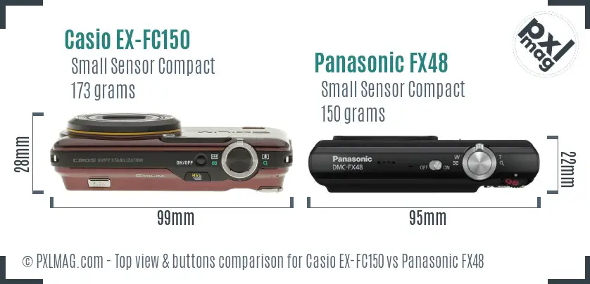 Casio EX-FC150 vs Panasonic FX48 top view buttons comparison