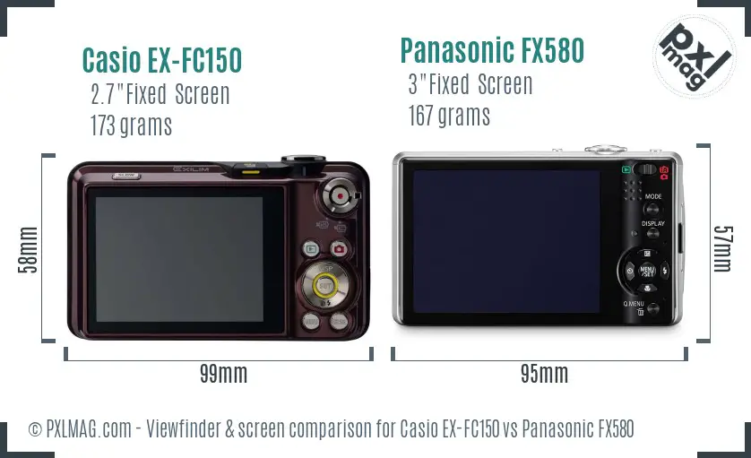 Casio EX-FC150 vs Panasonic FX580 Screen and Viewfinder comparison