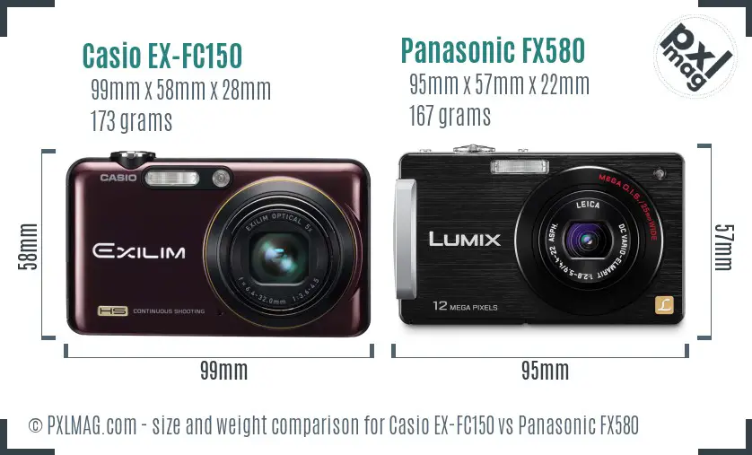 Casio EX-FC150 vs Panasonic FX580 size comparison