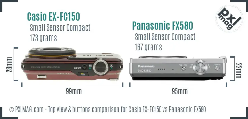 Casio EX-FC150 vs Panasonic FX580 top view buttons comparison