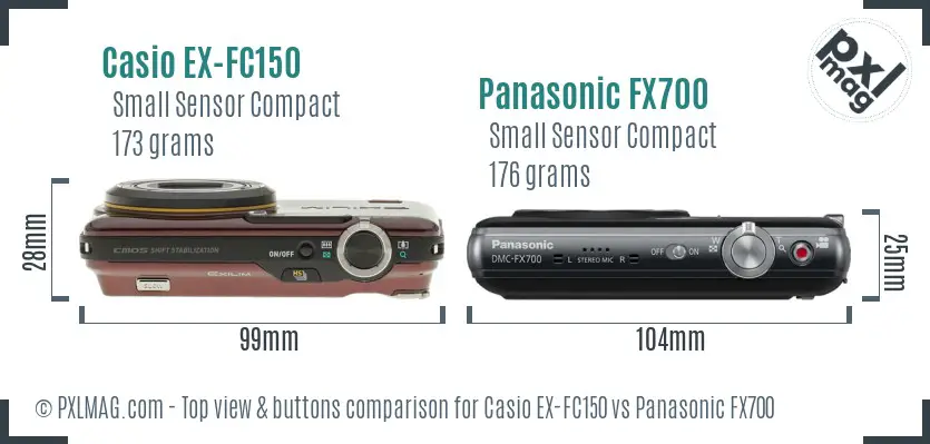 Casio EX-FC150 vs Panasonic FX700 top view buttons comparison Casio EX-FC150 vs Panasonic FX700 top view buttons comparison