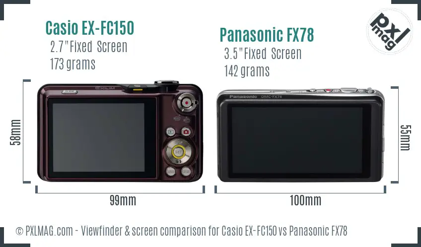 Casio EX-FC150 vs Panasonic FX78 Screen and Viewfinder comparison