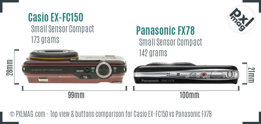 Casio EX-FC150 vs Panasonic FX78 top view buttons comparison