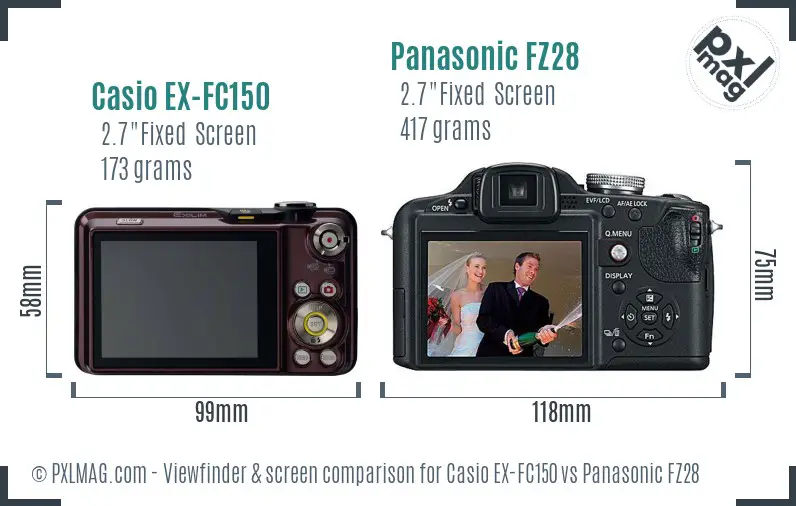 Casio EX-FC150 vs Panasonic FZ28 Screen and Viewfinder comparison Casio EX-FC150 vs Panasonic FZ28 Screen and Viewfinder comparison