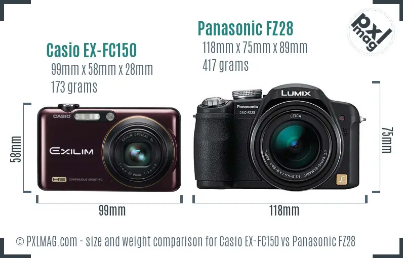 Casio EX-FC150 vs Panasonic FZ28 size comparison Casio EX-FC150 vs Panasonic FZ28 size comparison