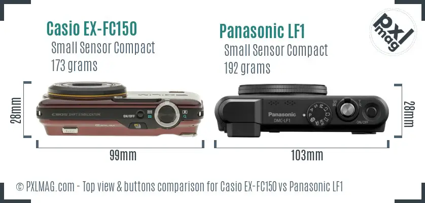 Casio EX-FC150 vs Panasonic LF1 top view buttons comparison