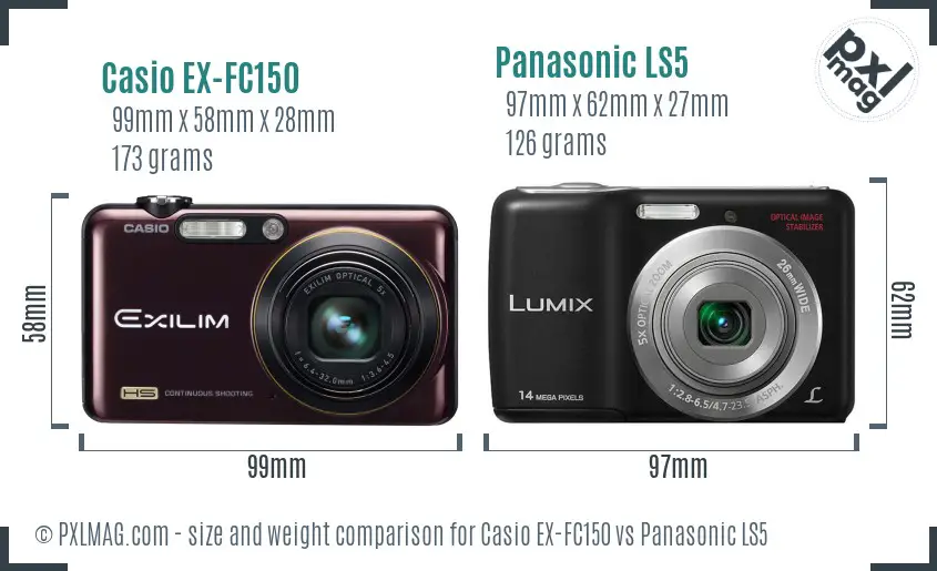 Casio EX-FC150 vs Panasonic LS5 size comparison