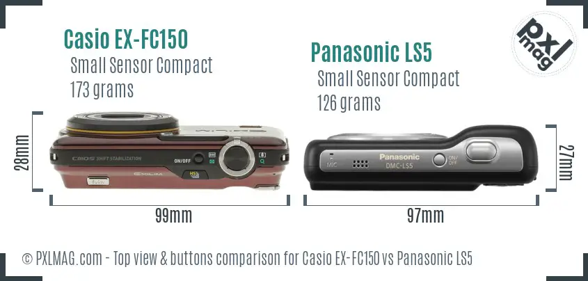 Casio EX-FC150 vs Panasonic LS5 top view buttons comparison