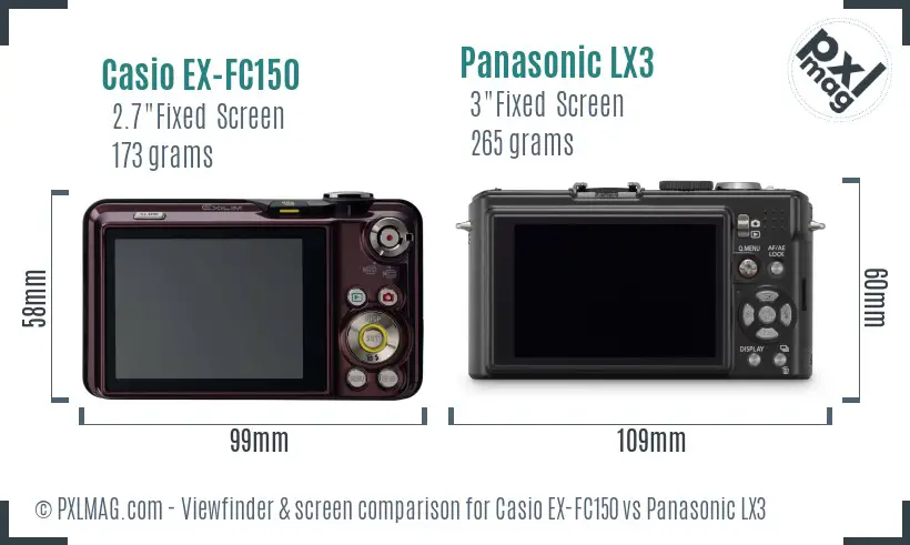 Casio EX-FC150 vs Panasonic LX3 Screen and Viewfinder comparison