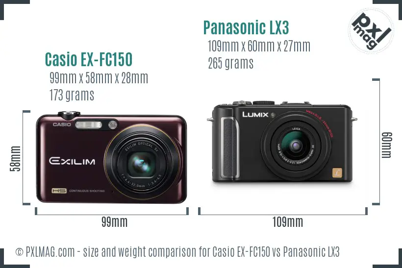 Casio EX-FC150 vs Panasonic LX3 size comparison