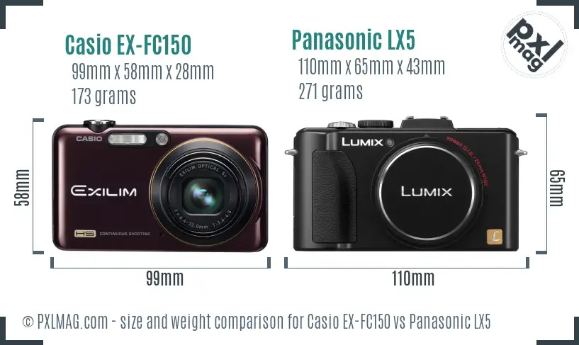 Casio EX-FC150 vs Panasonic LX5 size comparison