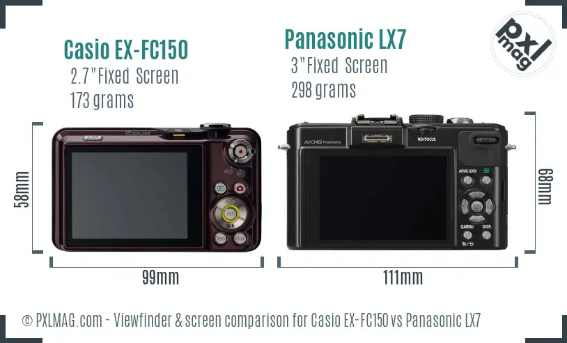 Casio EX-FC150 vs Panasonic LX7 Screen and Viewfinder comparison