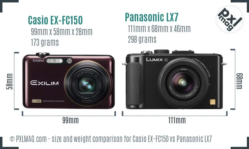 Casio EX-FC150 vs Panasonic LX7 size comparison