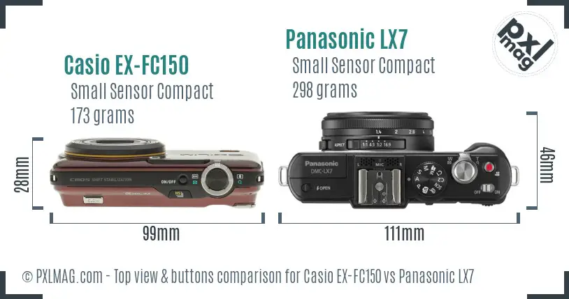 Casio EX-FC150 vs Panasonic LX7 top view buttons comparison