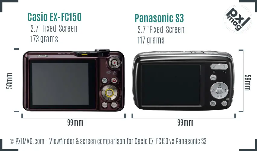 Casio EX-FC150 vs Panasonic S3 Screen and Viewfinder comparison