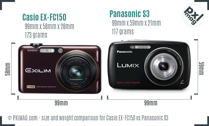 Casio EX-FC150 vs Panasonic S3 size comparison