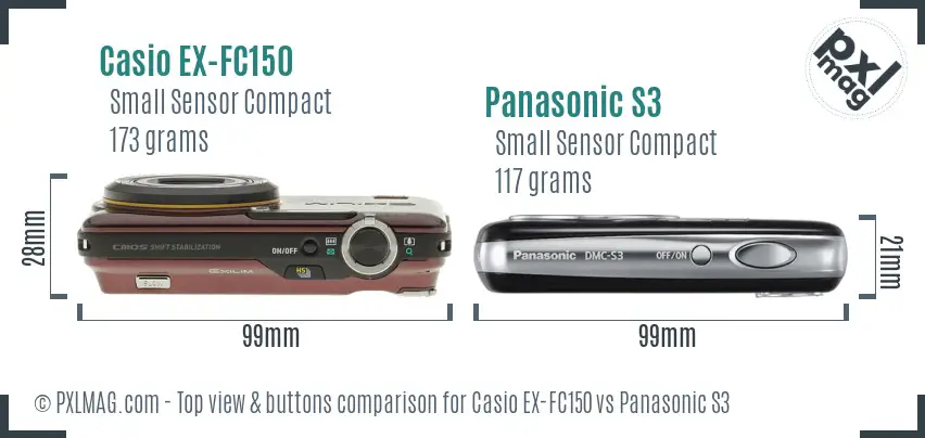 Casio EX-FC150 vs Panasonic S3 top view buttons comparison