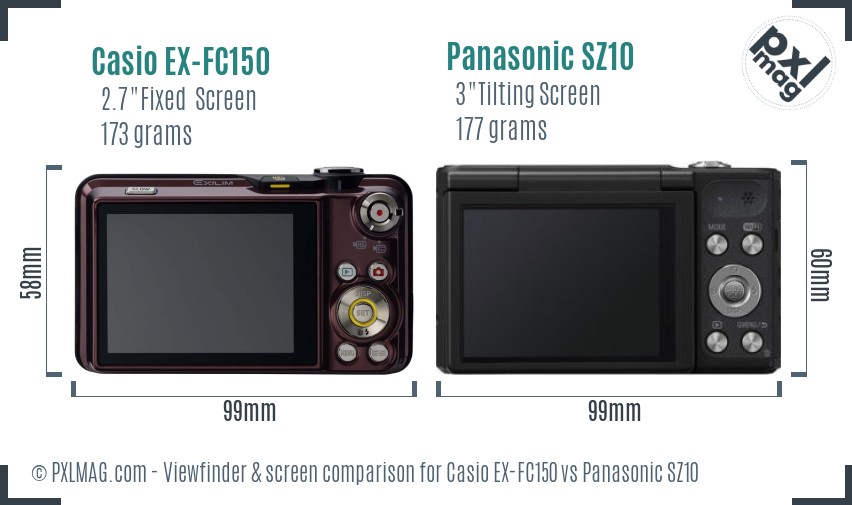Casio EX-FC150 vs Panasonic SZ10 Screen and Viewfinder comparison