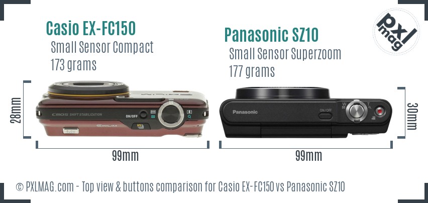 Casio EX-FC150 vs Panasonic SZ10 top view buttons comparison