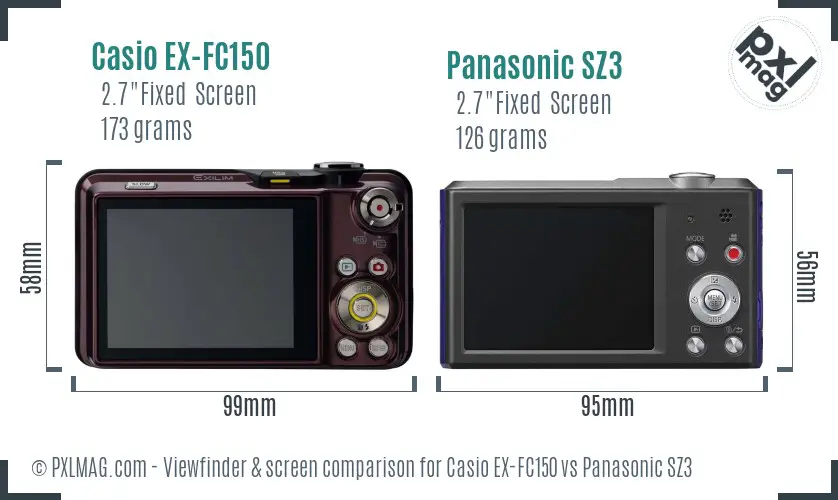 Casio EX-FC150 vs Panasonic SZ3 Screen and Viewfinder comparison