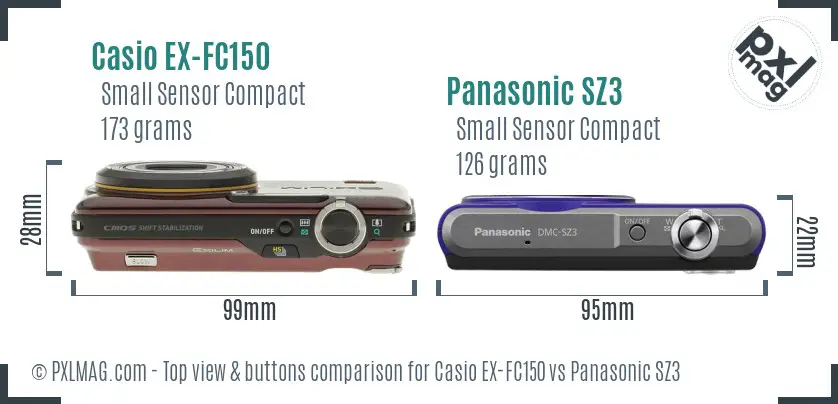 Casio EX-FC150 vs Panasonic SZ3 top view buttons comparison