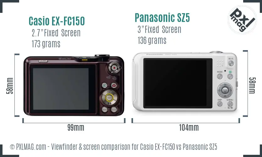 Casio EX-FC150 vs Panasonic SZ5 Screen and Viewfinder comparison Casio EX-FC150 vs Panasonic SZ5 Screen and Viewfinder comparison