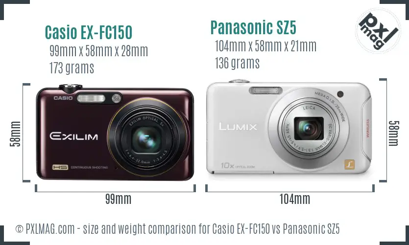 Casio EX-FC150 vs Panasonic SZ5 size comparison Casio EX-FC150 vs Panasonic SZ5 size comparison