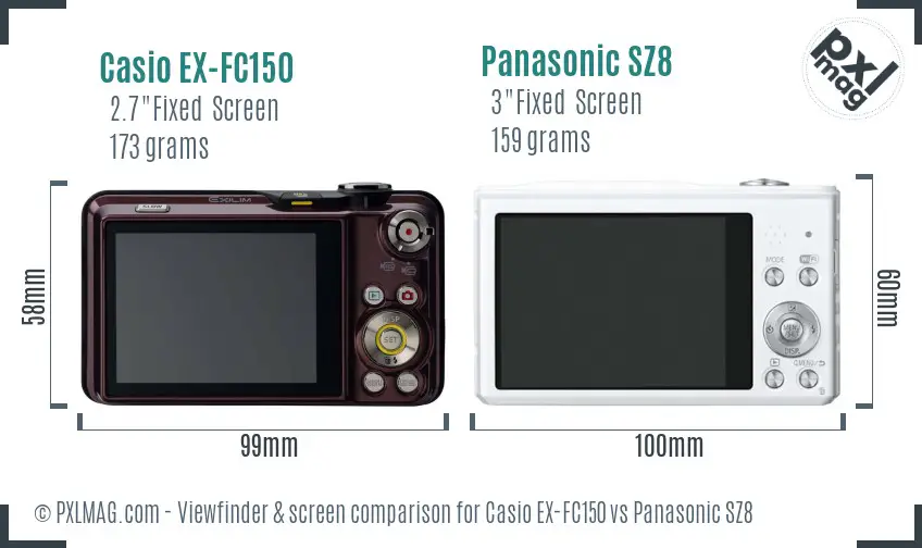 Casio EX-FC150 vs Panasonic SZ8 Screen and Viewfinder comparison