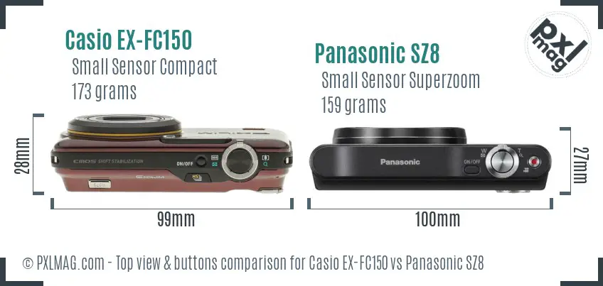 Casio EX-FC150 vs Panasonic SZ8 top view buttons comparison