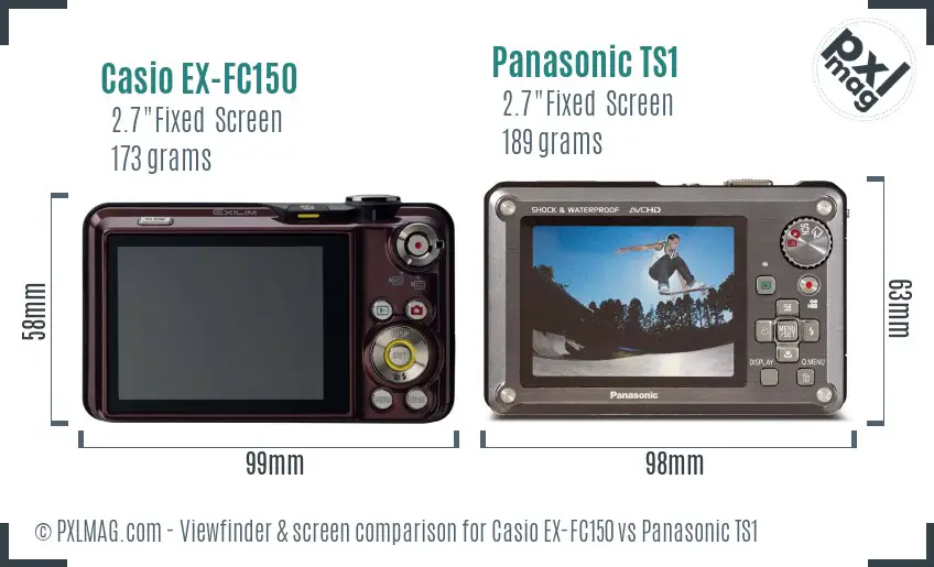 Casio EX-FC150 vs Panasonic TS1 Screen and Viewfinder comparison