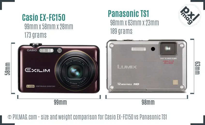 Casio EX-FC150 vs Panasonic TS1 size comparison