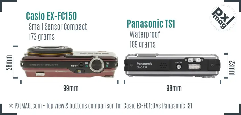 Casio EX-FC150 vs Panasonic TS1 top view buttons comparison