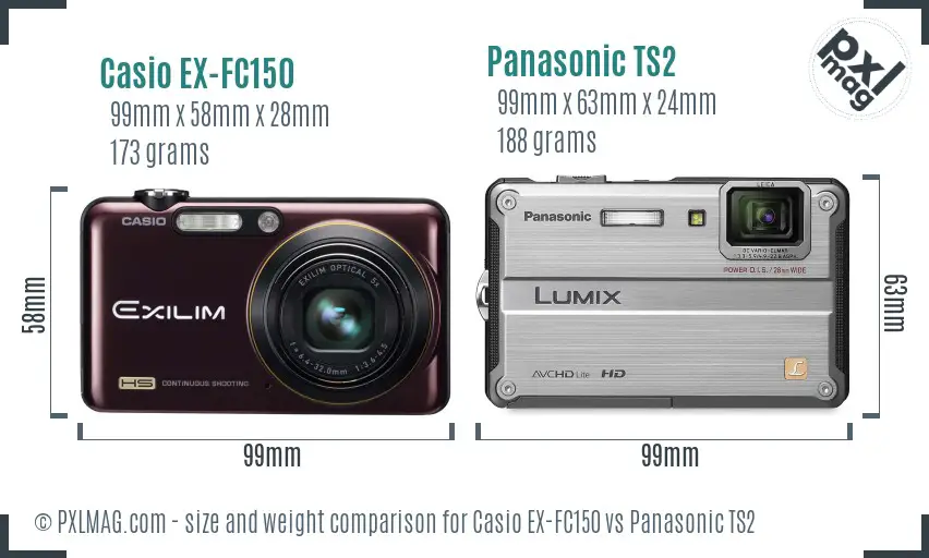 Casio EX-FC150 vs Panasonic TS2 size comparison Casio EX-FC150 vs Panasonic TS2 size comparison
