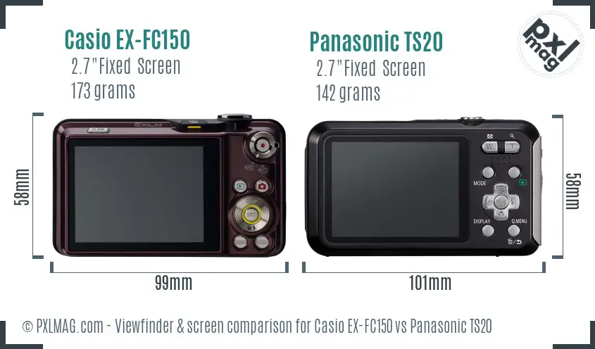 Casio EX-FC150 vs Panasonic TS20 Screen and Viewfinder comparison