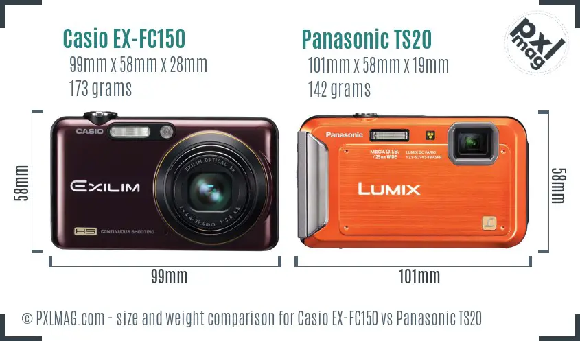 Casio EX-FC150 vs Panasonic TS20 size comparison