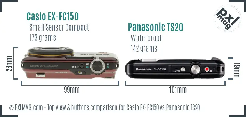 Casio EX-FC150 vs Panasonic TS20 top view buttons comparison