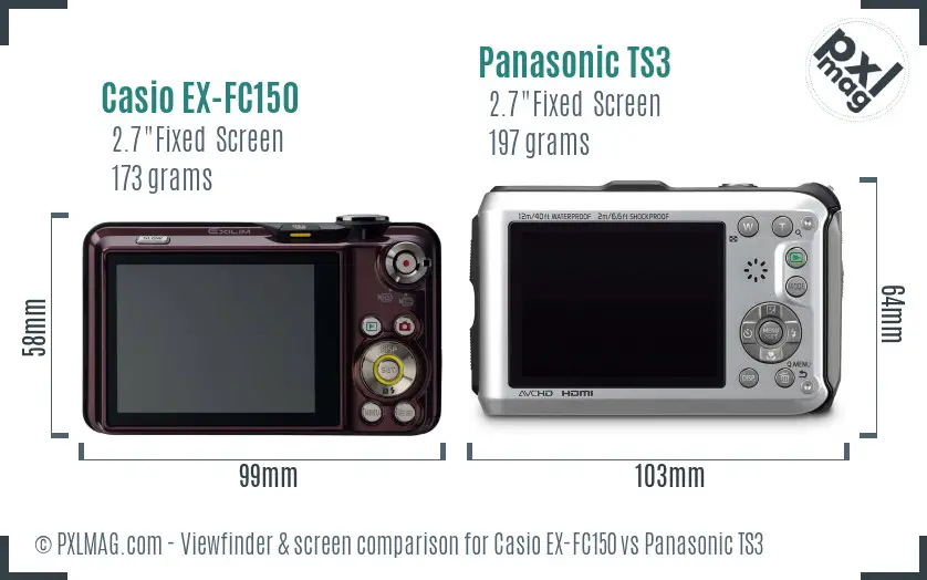 Casio EX-FC150 vs Panasonic TS3 Screen and Viewfinder comparison