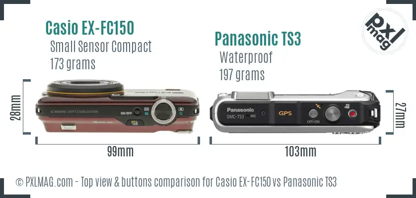 Casio EX-FC150 vs Panasonic TS3 top view buttons comparison