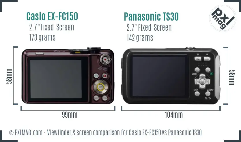 Casio EX-FC150 vs Panasonic TS30 Screen and Viewfinder comparison