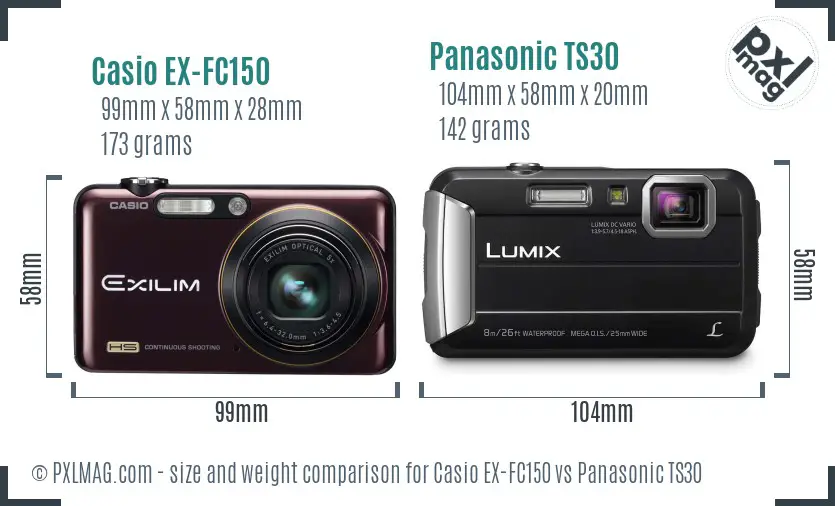 Casio EX-FC150 vs Panasonic TS30 size comparison