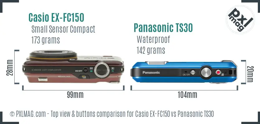 Casio EX-FC150 vs Panasonic TS30 top view buttons comparison