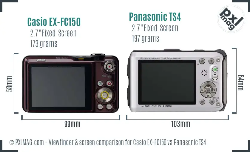 Casio EX-FC150 vs Panasonic TS4 Screen and Viewfinder comparison