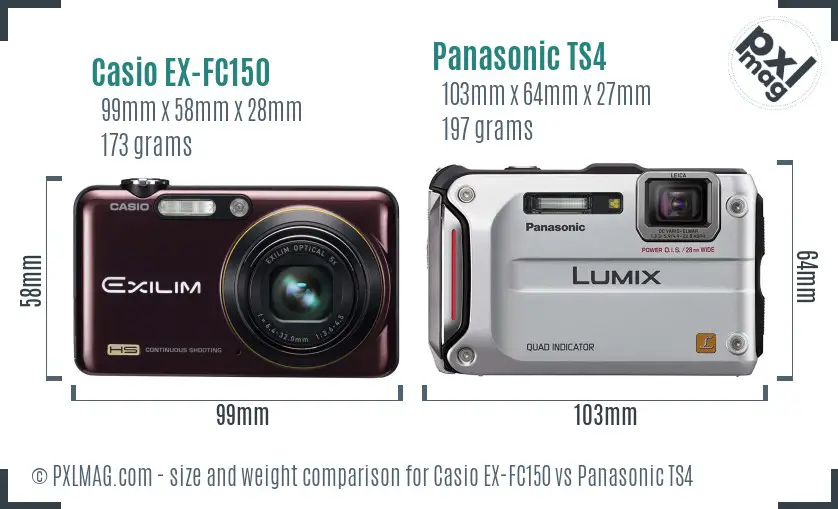 Casio EX-FC150 vs Panasonic TS4 size comparison Casio EX-FC150 vs Panasonic TS4 size comparison